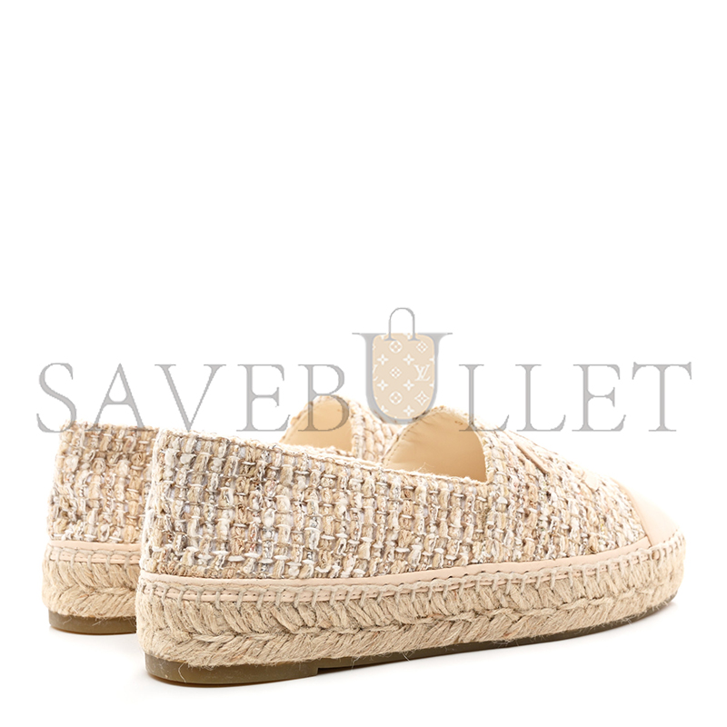 Ch*el tweed lambskin cc espadrilles beige g29762